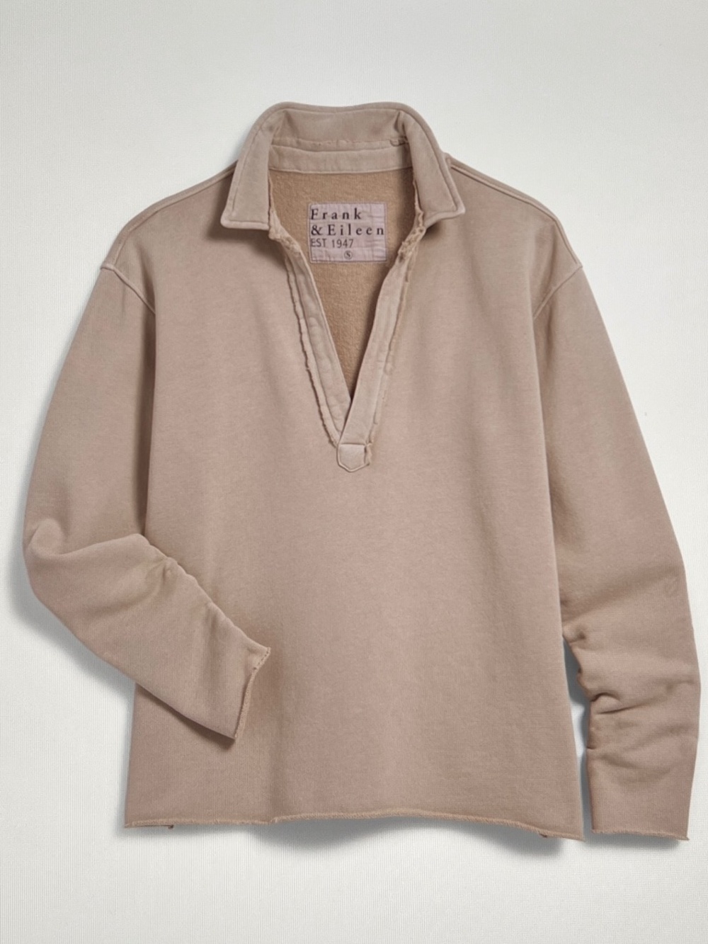 Frank & Eileen PATRICK Triple Fleece Popover Henley Sweatshirt Toast Size M